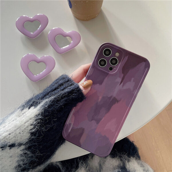 Purple Oil Painting Love Bracket Soft Shell Phone Case - Image 3